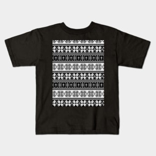 Black Winter Fair Isle Pattern Kids T-Shirt